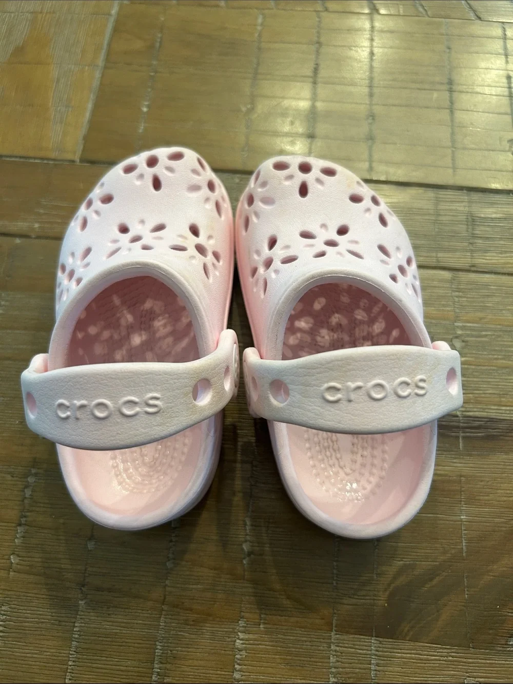 CROCS Kids Pink Floral Cutout Clog Sandals